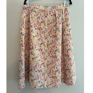 Nordstrom Cristina Martinez Midi Skirt Button Front Abstract Print Size 10